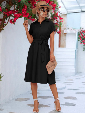 Tie Waist Short Sleeve Dress DJPT